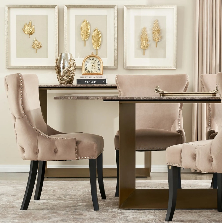 Camille II Almond Beige Velvet Dining Chair