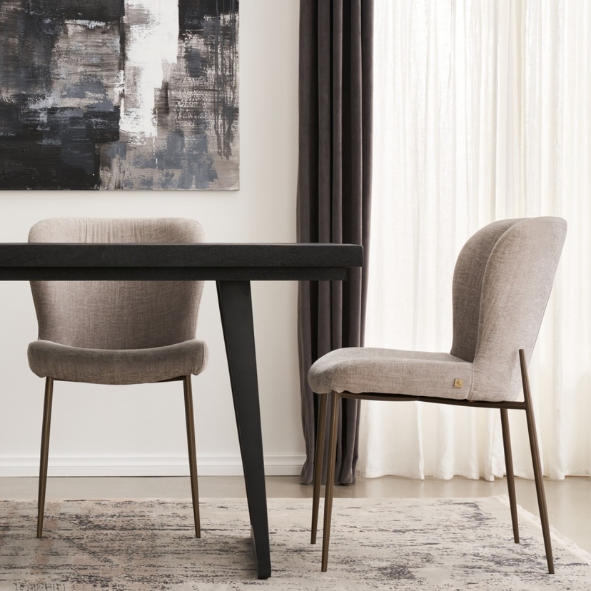 Hailey Vintage Grey Fabric Dining Chair Bronze Legs