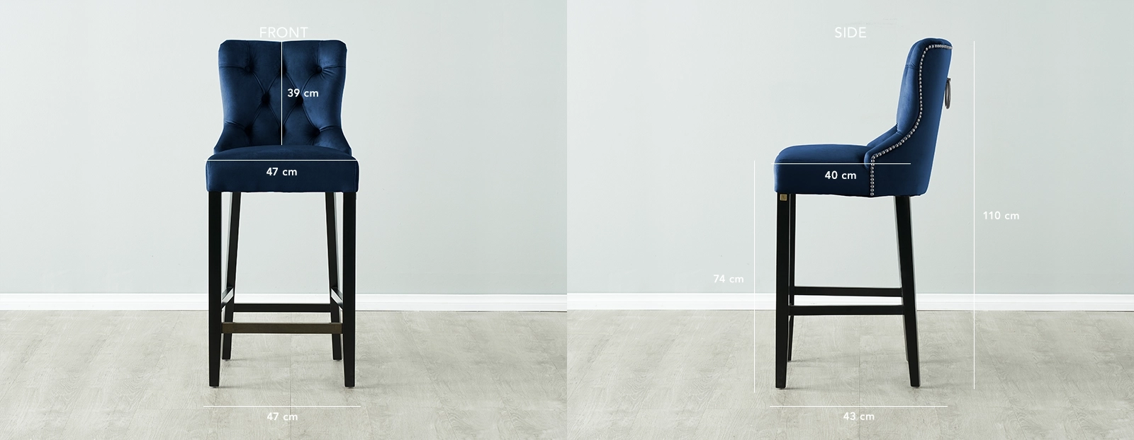 Saxon Navy Velvet Bar Stool