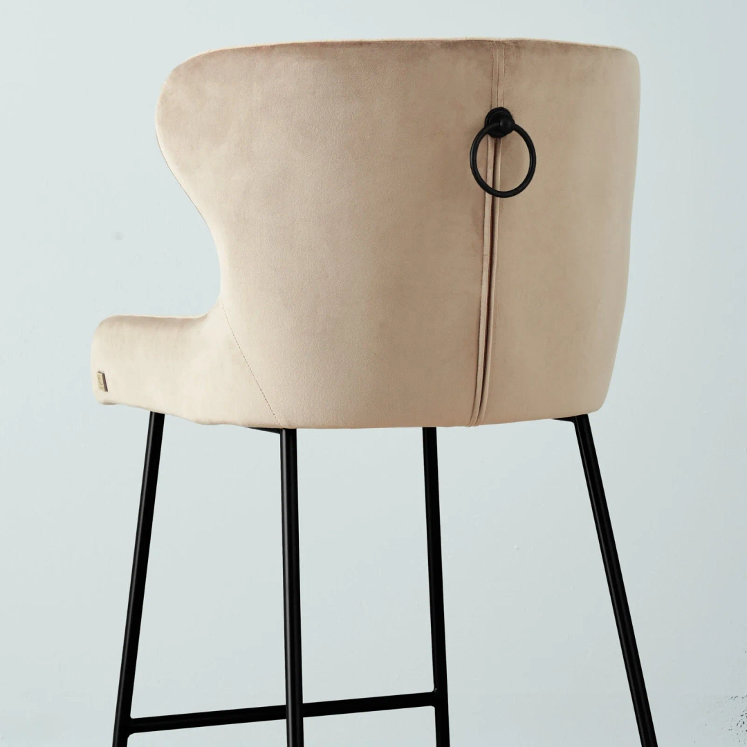 Quinn Beige Velvet Barstool - Black Legs | Koala Living