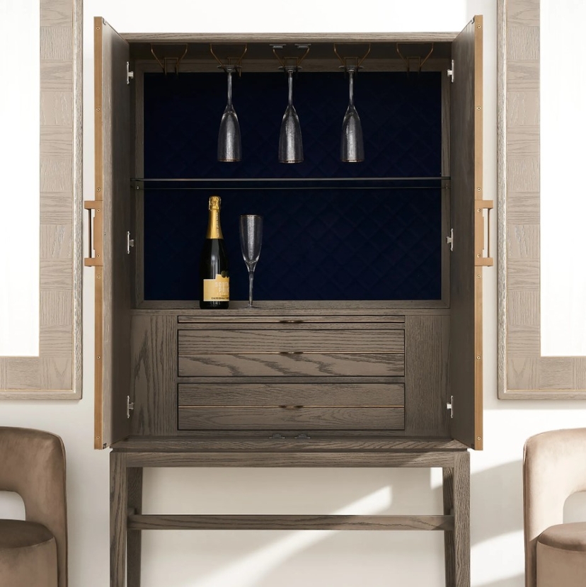 Kate Taupe Wooden Wine Display Cabinet - Brass Coloured Handles