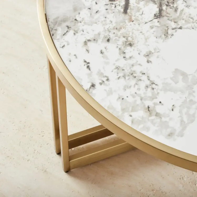 Viviana Sintered Stone Coffee Table - Brushed Champagne Gold Stainless ...