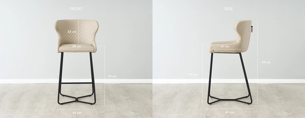 Quinn Sand Beige Vegan Leather Bar Stool - Black Legs