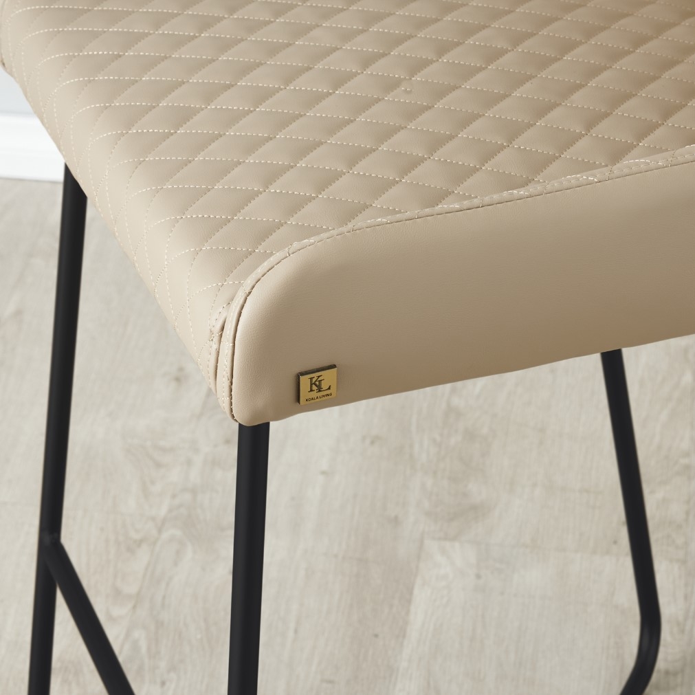 Quinn Sand Beige Vegan Leather Bar Stool - Black Legs