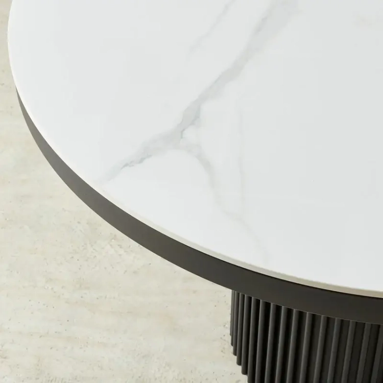 Archie Black Round Dining Table with White Sintered Stone Top - 120cm ...
