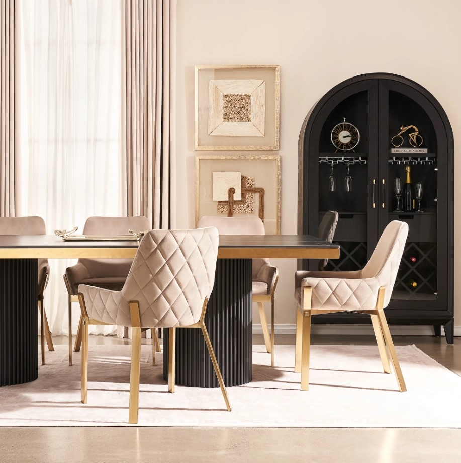 Arya II Beige Velvet Dining Chair Brushed Gold Metal Legs