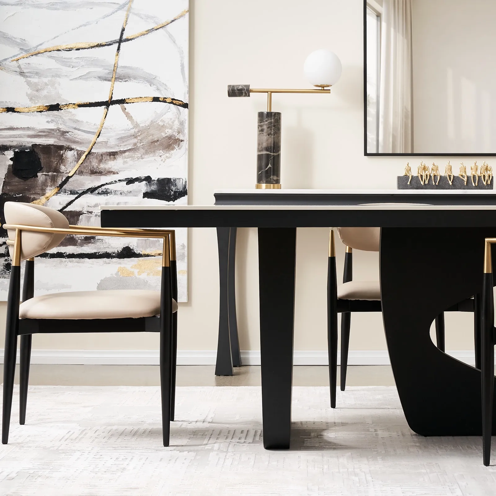 Aspen III White Sintered Stone Dining Table - Matte Black Legs | Koala ...