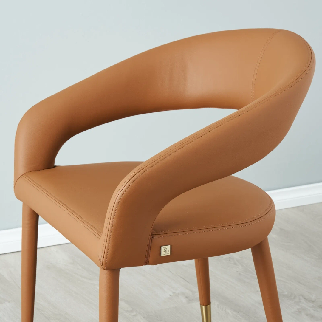 Moulin Walnut Vegan Leather Dining Chair - Brushed Gold Legs | Koala Living