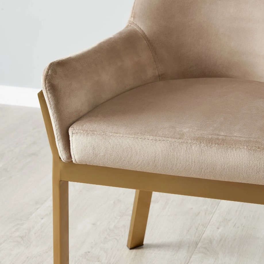 Arya II Beige Velvet Dining Chair Brushed Gold Metal Legs