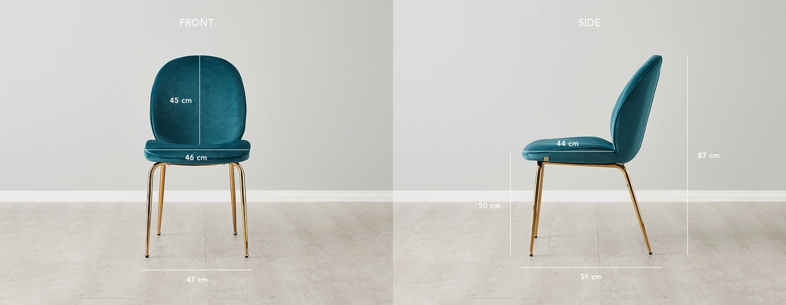 Abbey II Peacock Blue Velvet Dining Chair Gold Legs