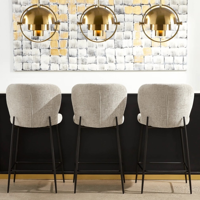 Hailey Vintage Grey Fabric 67cm Counter Stool Black Metal Legs