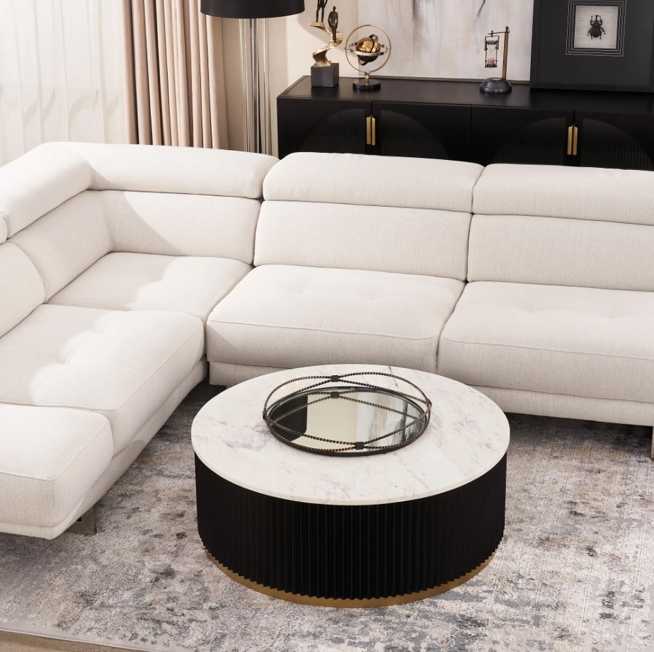 Adele White Marble Top Coffee Table - Black Metal Frame | Koala Living