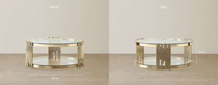 Lindsay Polished Champagne Gold Stainless Steel Round Coffee Table ...