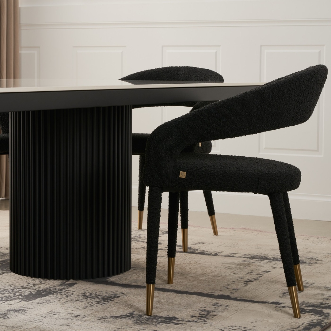 Moulin Black Boucle Dining Chair - Brushed Gold Legs | Koala Living