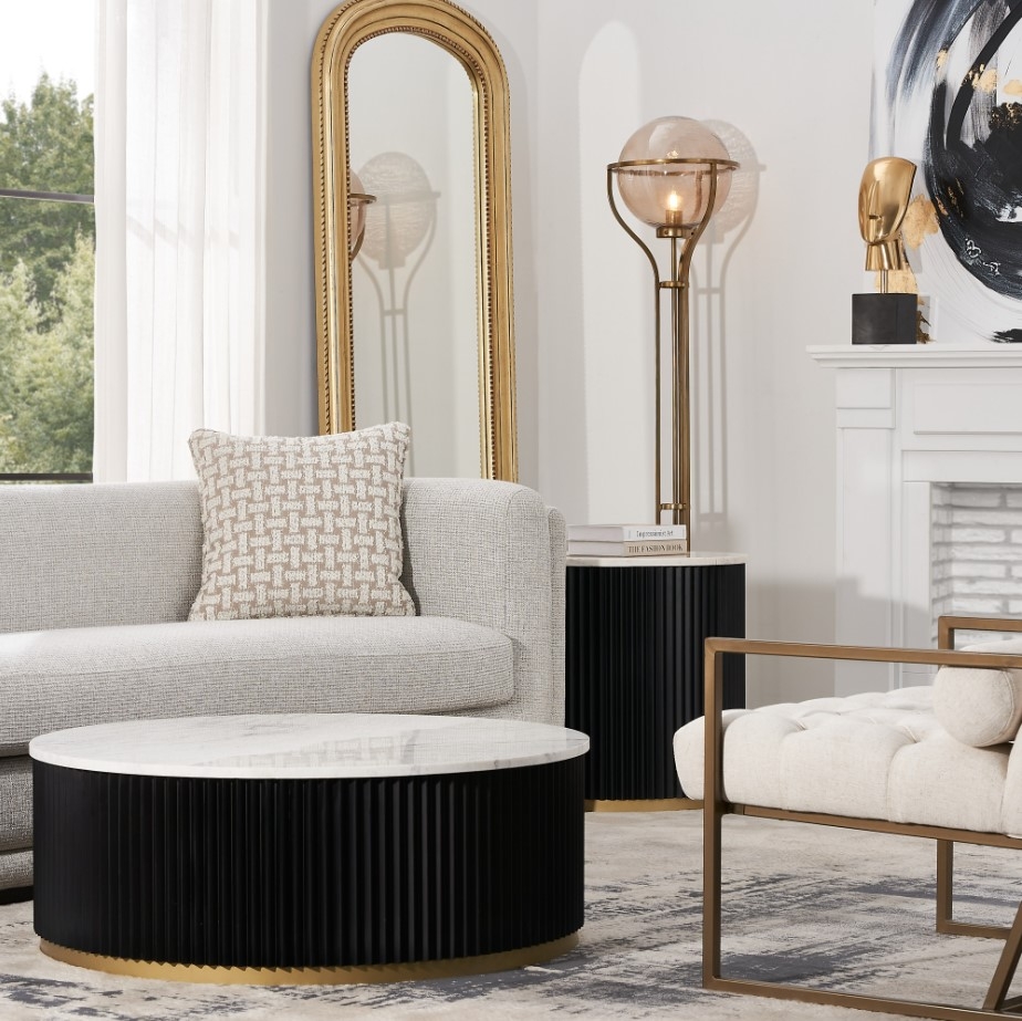 Adele White Marble Top Coffee Table - Black Metal Frame | Koala Living