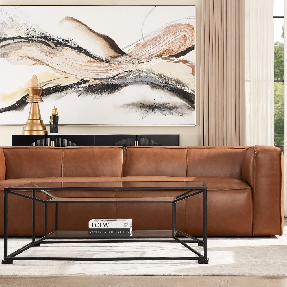 Anver Vintage Tan Leather 4Seater Sofa