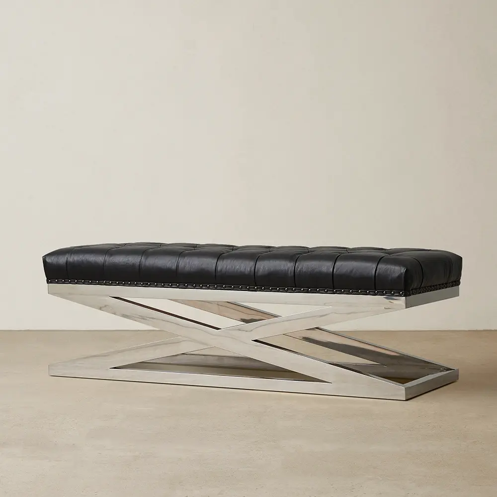 Iconic Black Leather Ottoman