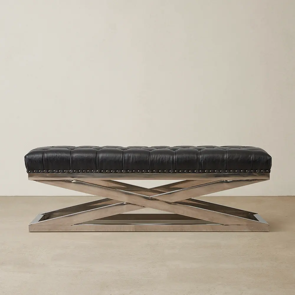Iconic Black Leather Ottoman