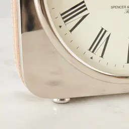 Tik Tok Silver Table Clock -Tan Leather Strap