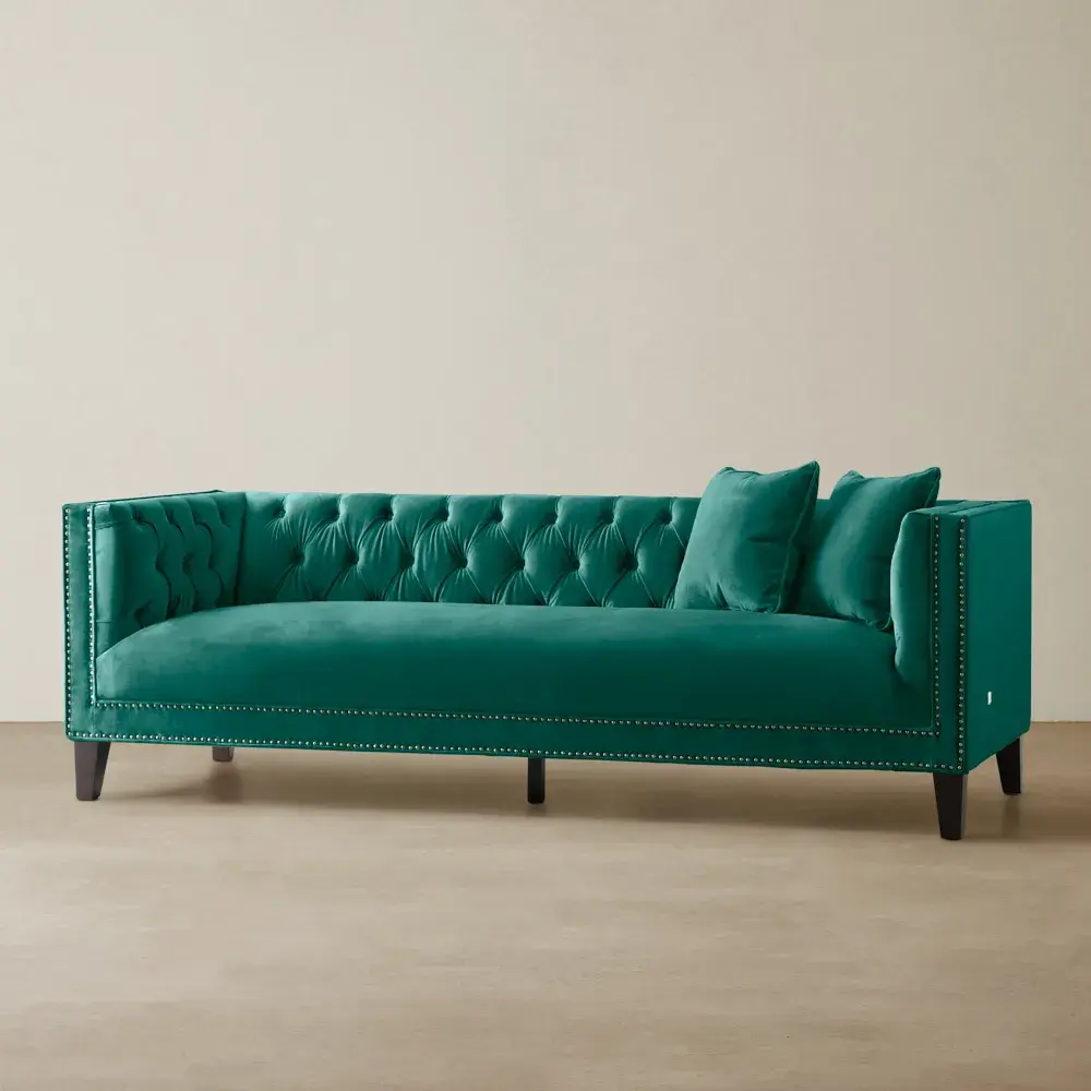 Vogue Peacock Blue Velvet 3-Seater Sofa 