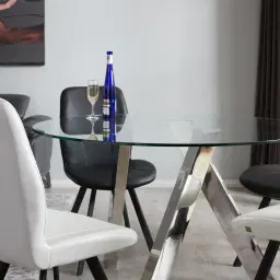 Jutta Glass 120cm Dining Table - Stainless Steel Legs