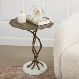 Dhara Antique Brass Finish Leaf Side Table