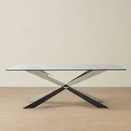 Lena Polished Stainless Steel Dining Table - Glass Top 