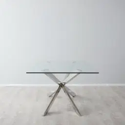 Lena Polished Stainless Steel Dining Table - Glass Top 