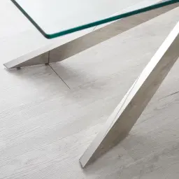 Lena Polished Stainless Steel Dining Table - Glass Top 