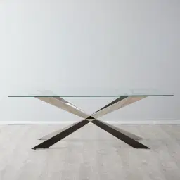 Lena Polished Stainless Steel Dining Table - Glass Top 