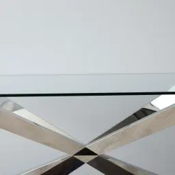 Lena Polished Stainless Steel Dining Table - Glass Top 