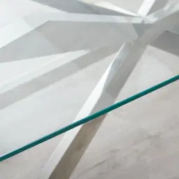 Lena Polished Stainless Steel Dining Table - Glass Top 