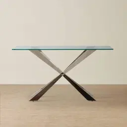 Lena Polished Stainless Steel Console Table - Glass Top