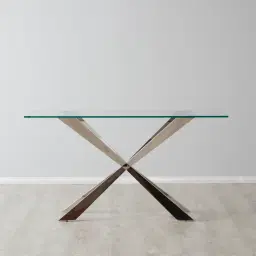 Lena Polished Stainless Steel Console Table - Glass Top