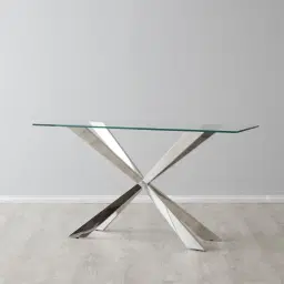 Lena Polished Stainless Steel Console Table - Glass Top