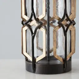 Diamante Antique Gold and Copper Metal Table Lamp - Cream Linen Lamp Shade