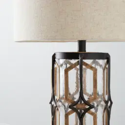 Diamante Antique Gold and Copper Metal Table Lamp - Cream Linen Lamp Shade