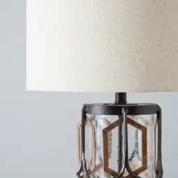 Diamante Antique Gold and Copper Metal Table Lamp - Cream Linen Lamp Shade