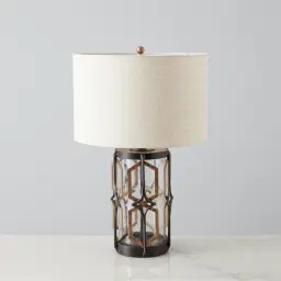 Diamante Antique Gold and Copper Metal Table Lamp - Cream Linen Lamp Shade