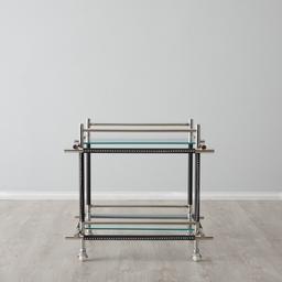 Benson Glass Buttlers Trolley - Black Vegan Leather Trim