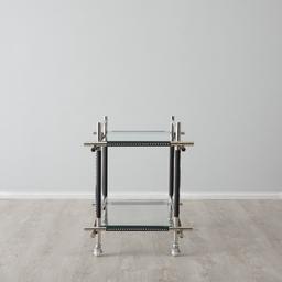 Benson Glass Buttlers Trolley - Black Vegan Leather Trim