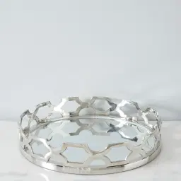Elizabeth Silver Aluminium Round Mirror Tray 