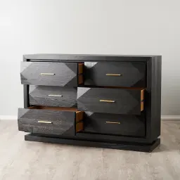 Xandra Black Oak Veneer Sideboard - Brass handles