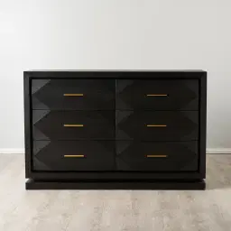 Xandra Black Oak Veneer Sideboard - Brass handles