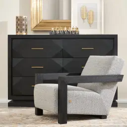 Xandra Black Oak Veneer Sideboard - Brass handles