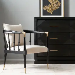 Xandra Black Oak Veneer Sideboard - Brass handles
