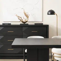 Xandra Black Oak Veneer Sideboard - Brass handles