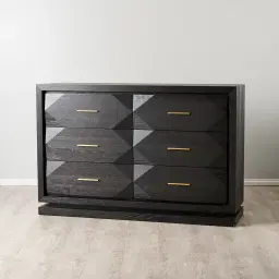 Xandra Black Oak Veneer Sideboard - Brass handles