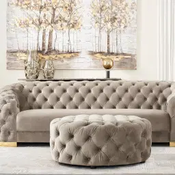 Kelly Beige Velvet 3-Seater Sofa - Gold Legs