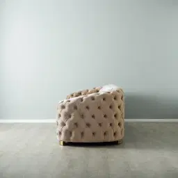 Kelly Beige Velvet 3-Seater Sofa - Gold Legs